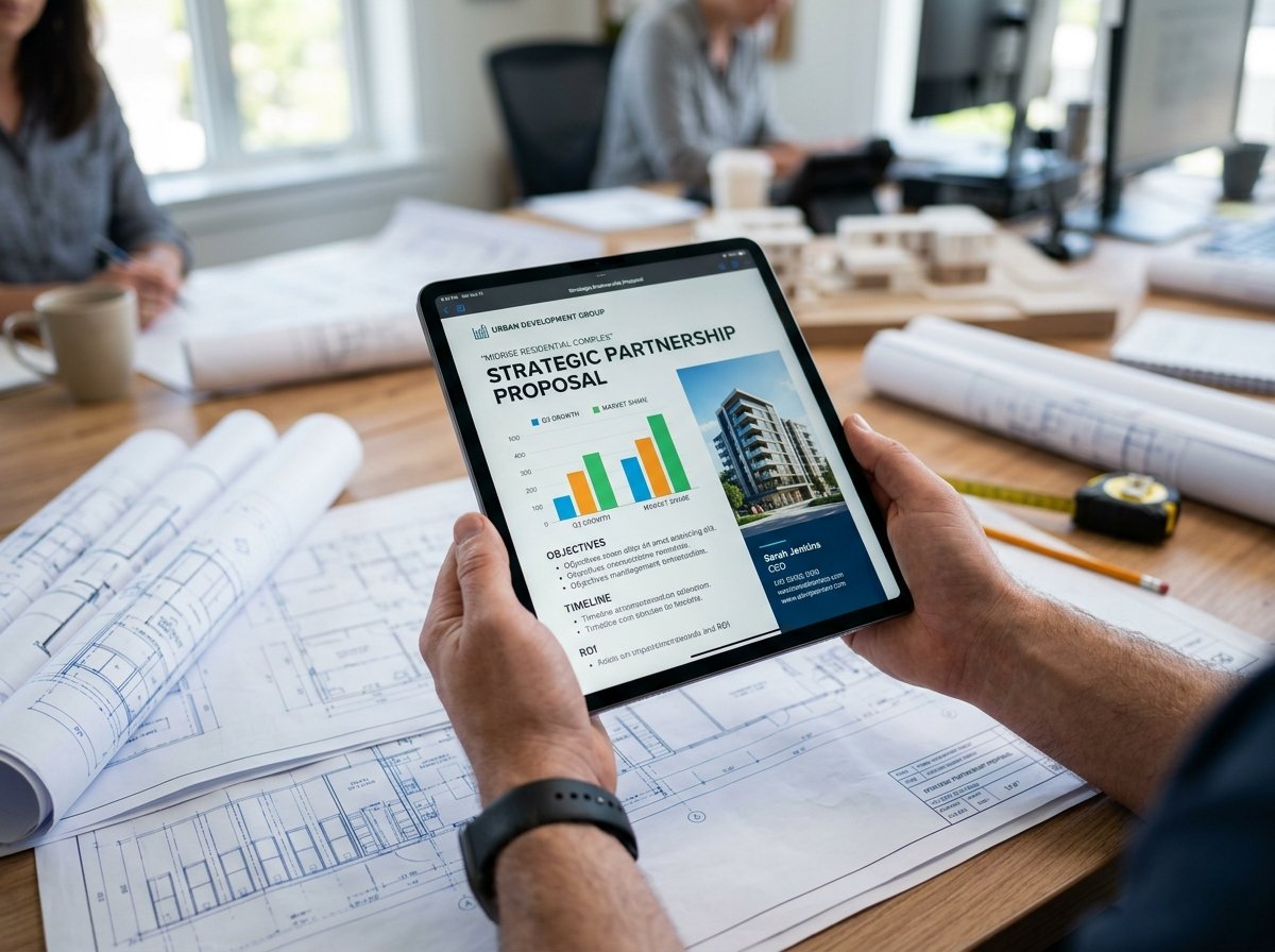 Reviewing a digital proposal on a tablet