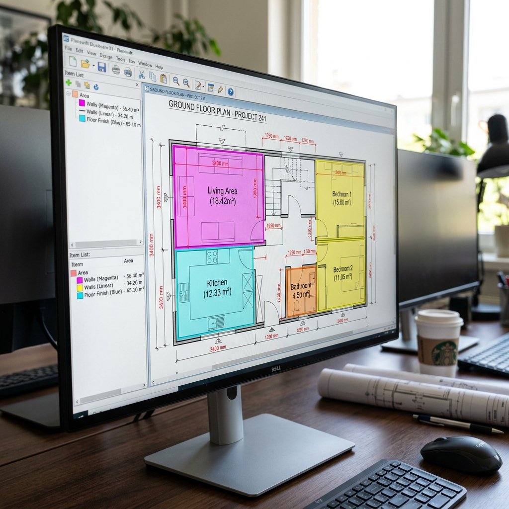 Digital quantity takeoff software with colored polygons